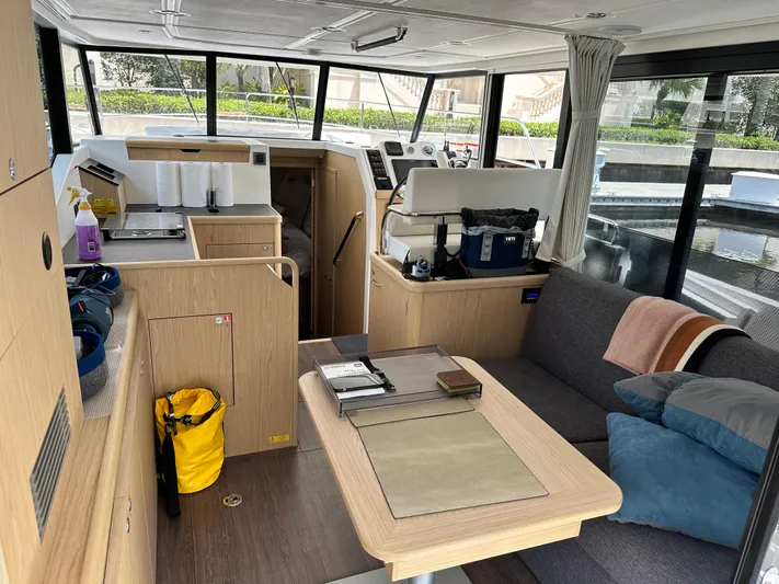 Oceans Edge Yacht Photos Pics Interior of 2022 Beneteau Swift Trawler 35, featuring modern design and comfortable seating.