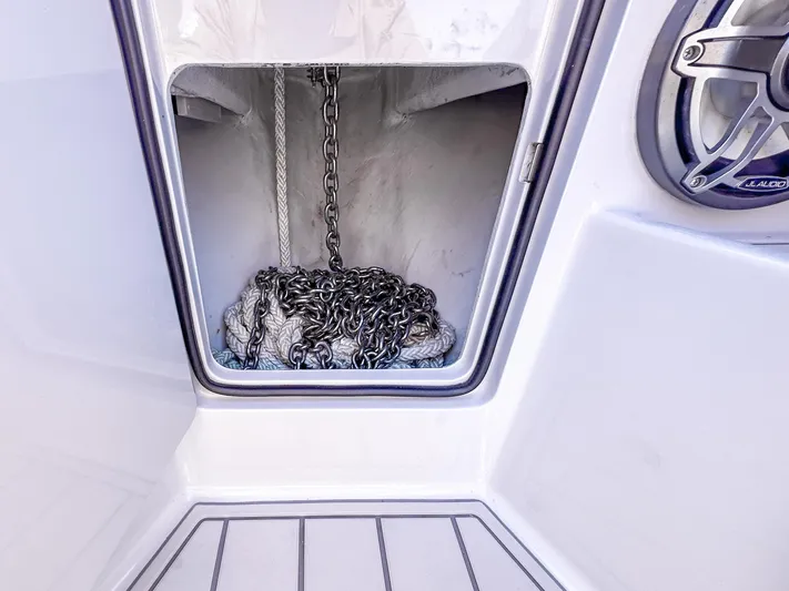  Yacht Photos Pics Anchor chain compartment on a 2021 SeaVee 370z boat.