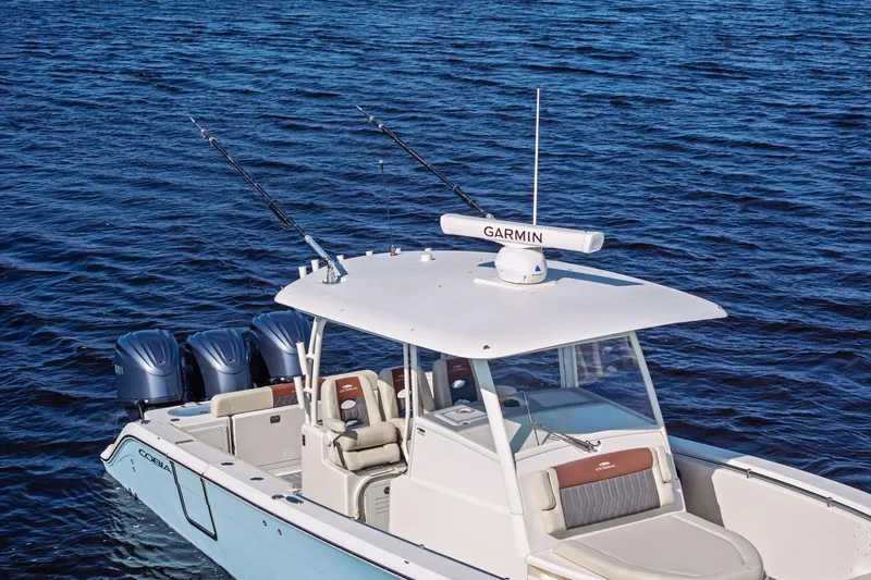 No Name Yacht Photos Pics 2023 Cobia 350 Center Console boat on water with Garmin equipment.
