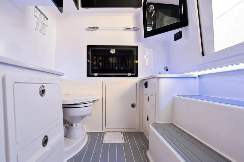 No Name Yacht Photos Pics 2023 Cobia 350 Center Console interior with modern amenities and sleek design.