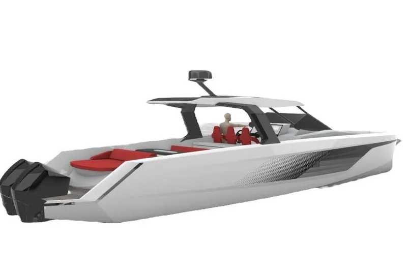  Yacht Photos Pics 2026 Piantoni 440 Open boat with sleek design and red seating.