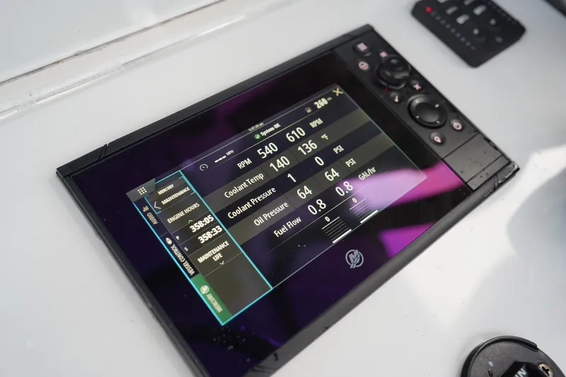  Yacht Photos Pics Andros 32 Offshore 2023 boat dashboard displaying engine performance metrics.