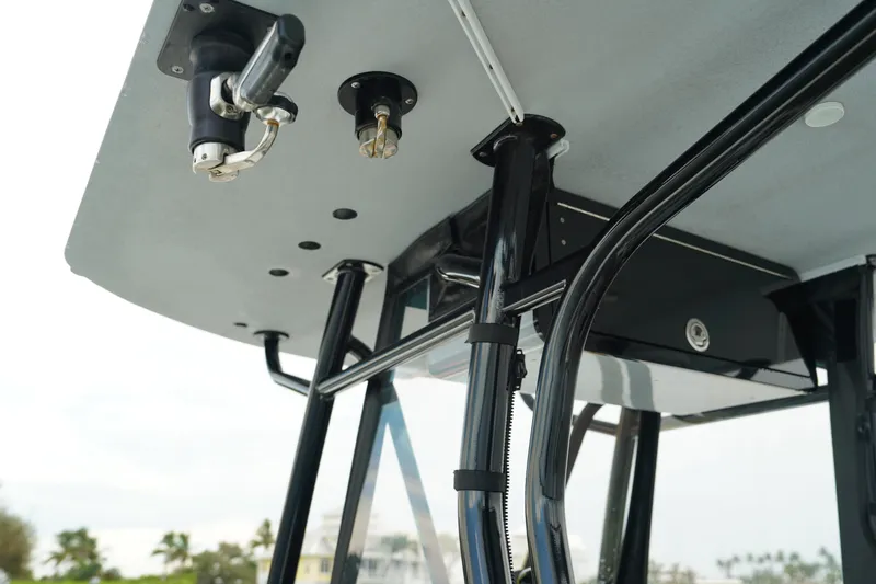  Yacht Photos Pics 2023 Andros 32 Offshore boat canopy and support structure, detailed view.