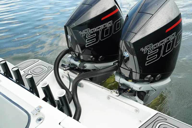  Yacht Photos Pics 2023 Andros 32 Offshore boat with twin Racing 300 outboard engines.