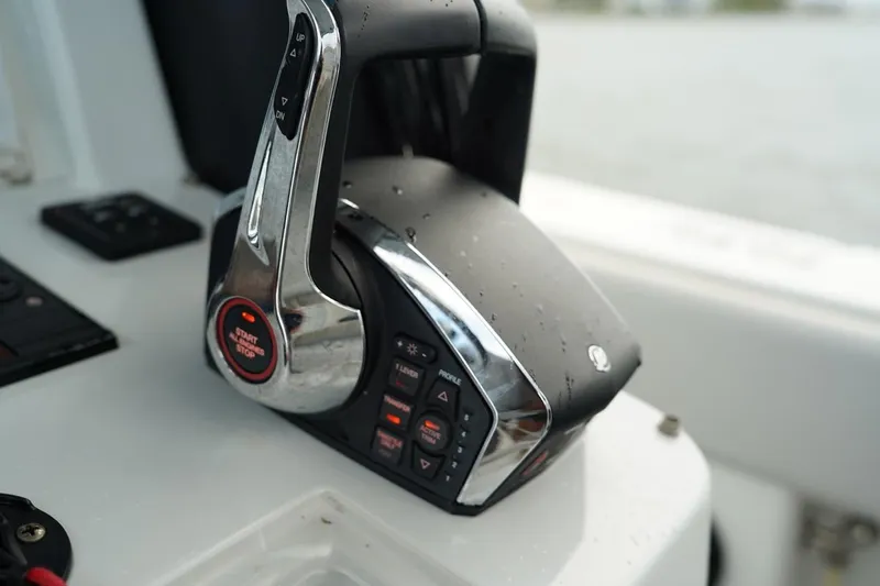  Yacht Photos Pics Close-up of 2023 Andros 32 Offshore boat throttle control.