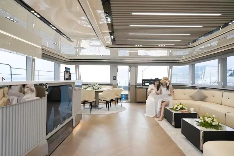 Diamond Yachts Ef56 Yacht Photos Pics Luxurious interior of 2024 Catamaran Diamond Yachts EF56 with modern furnishings and elegant decor.