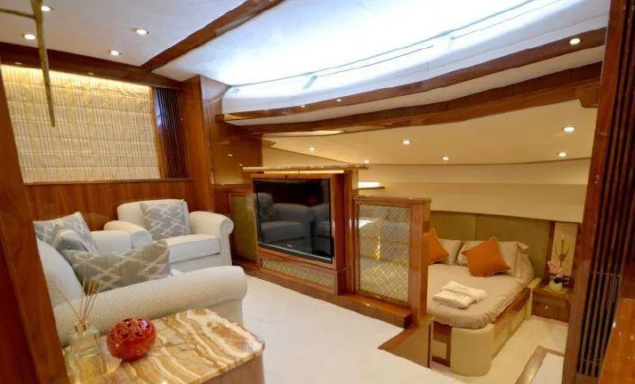 Paladium Yacht Photos Pics Luxurious interior of 2010 Sunseeker 30 Metre Yacht with elegant seating and cozy bedroom.