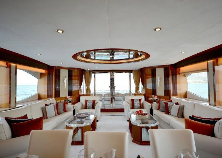 Paladium Yacht Photos Pics Luxurious interior of 2010 Sunseeker 30 Metre Yacht with elegant seating and decor.