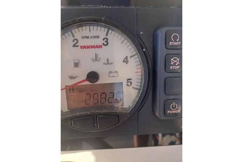  Yacht Photos Pics Yanmar RPM gauge and controls on 2020 Lagoon 42 catamaran dashboard.