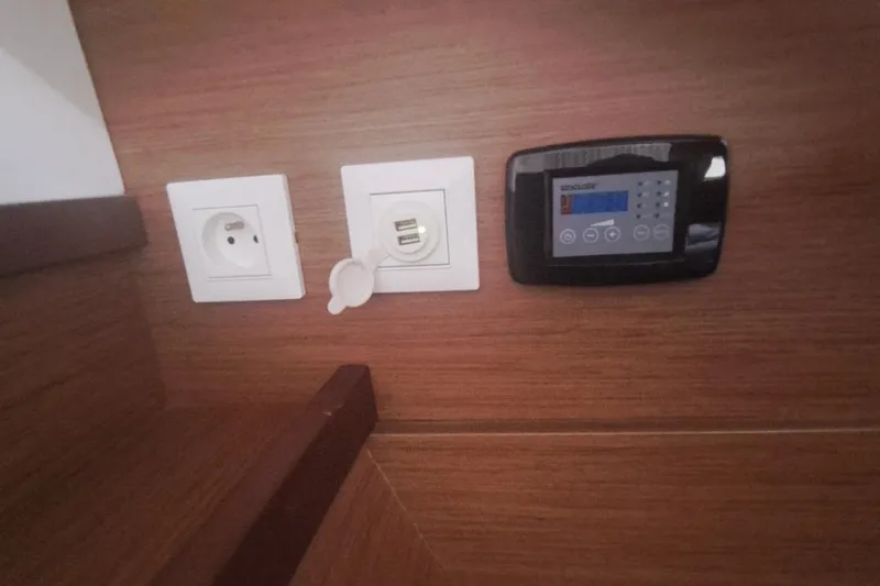  Yacht Photos Pics Power outlets and control panel on a 2020 Lagoon 42 yacht interior.