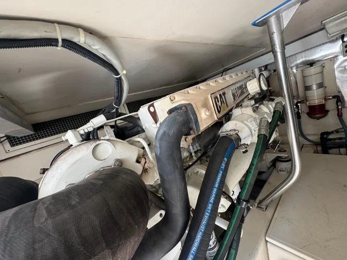 Yacht Photos Pics Engine room of 2005 Ocean Yachts 50 Super Sport with CAT marine engine components.