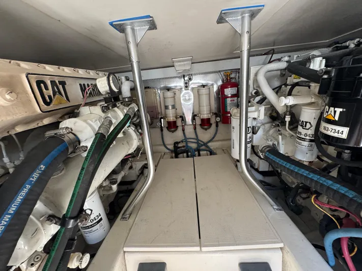  Yacht Photos Pics Engine room of 2005 Ocean Yachts 50 Super Sport with CAT marine engines.