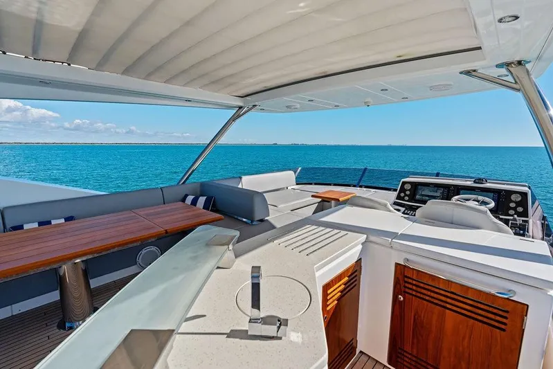 Tempus Fugit Yacht Photos Pics Luxurious 2019 Sunseeker 76 Yacht interior with ocean view and modern amenities.