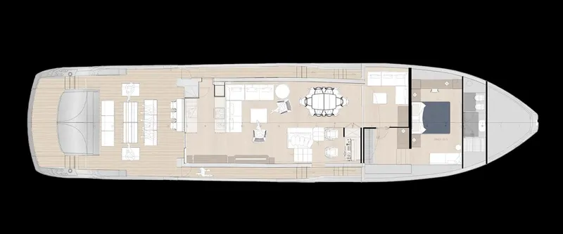 Filippetti S90 Yacht Photos Pics Top view layout of 2027 Filippetti S90 yacht, showcasing interior design and deck arrangement.