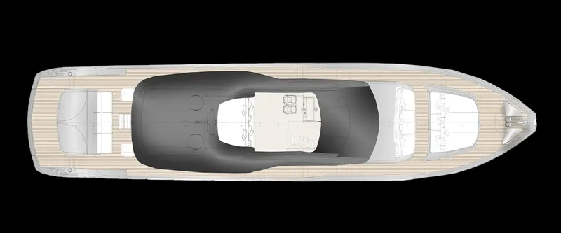 Filippetti S90 Yacht Photos Pics Top view of 2027 Filippetti S90 yacht layout, showcasing sleek design and spacious deck.