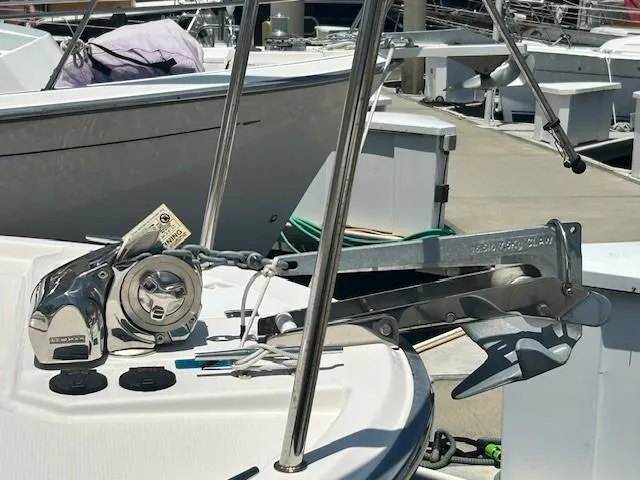 Yacht Photos Pics 2024 Ranger Luxury Edition boat anchor system at marina dock.