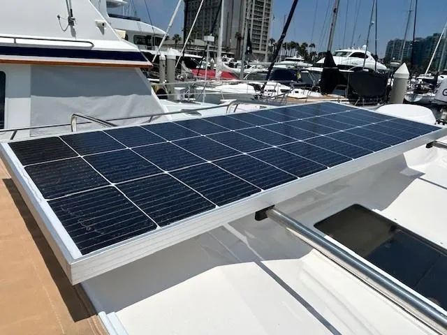  Yacht Photos Pics Solar panel on 2024 Ranger Luxury Edition yacht in marina setting.