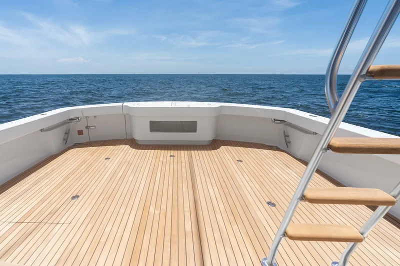 New Viking 46 Billfish Yacht Photos Pics Viking 46 Billfish 2026 yacht deck with ocean view and wooden flooring.
