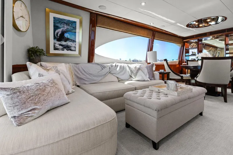  Yacht Photos Pics Luxurious interior of 2005 Lazzara 68 Pilothouse Motoryacht with elegant seating and decor.