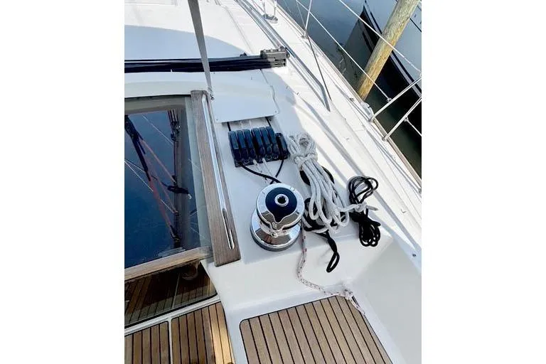 Rising Sun Yacht Photos Pics Deck of 2016 Jeanneau Sun Odyssey 50 DS with winch and ropes.