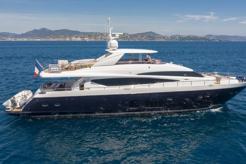 Mira Yacht Photos Pics 2013 Princess 98 Motor Yacht cruising on blue ocean waters.