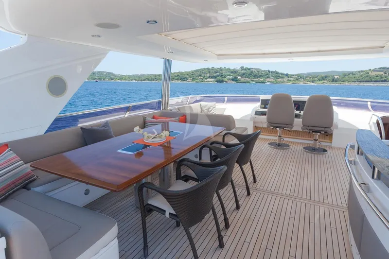 Mira Yacht Photos Pics Luxurious 2013 Princess 98 Motor Yacht deck with elegant seating and ocean view.