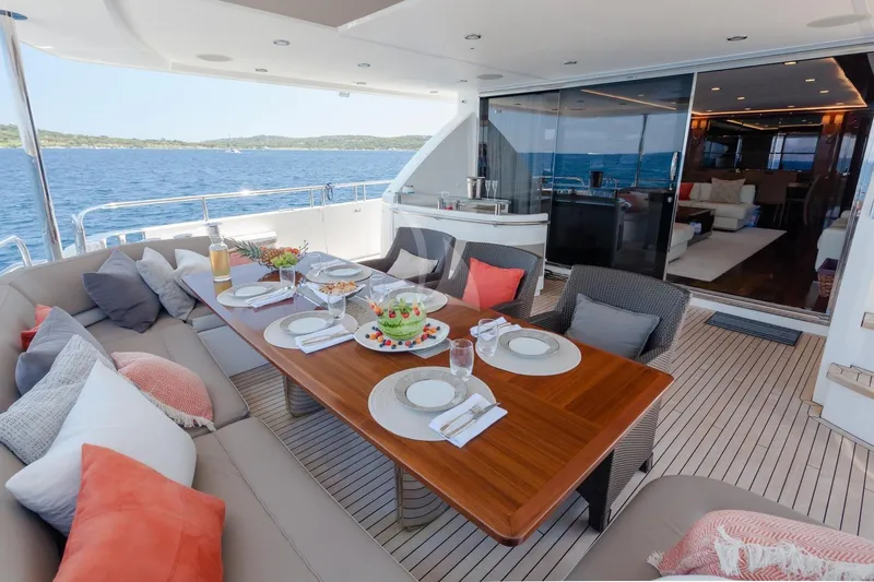 Mira Yacht Photos Pics Luxurious dining area on 2013 Princess 98 Motor Yacht with ocean view.