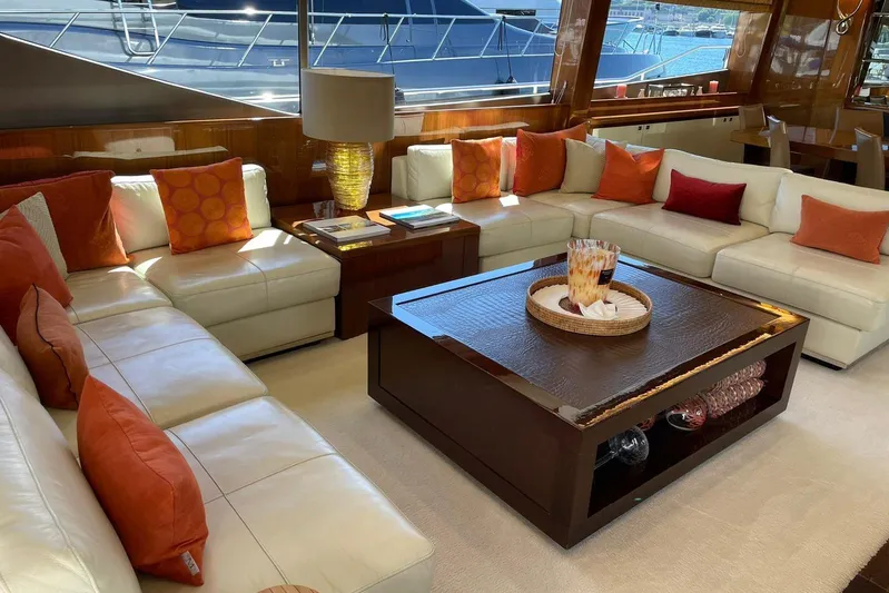 Mira Yacht Photos Pics Luxurious interior of 2013 Princess 98 Motor Yacht with elegant seating and decor.