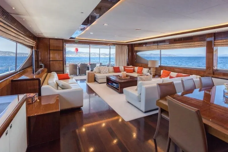 Mira Yacht Photos Pics Luxurious interior of 2013 Princess 98 Motor Yacht with ocean view and elegant furnishings.