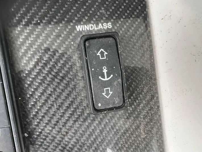 Perseverance Yacht Photos Pics Windlass control switch on 2019 Fountain 39 NX boat dashboard.