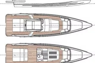  Yacht Photos Pics Blueprint of 2008 Maori 50 T-Top luxury yacht, showcasing deck layout and design.