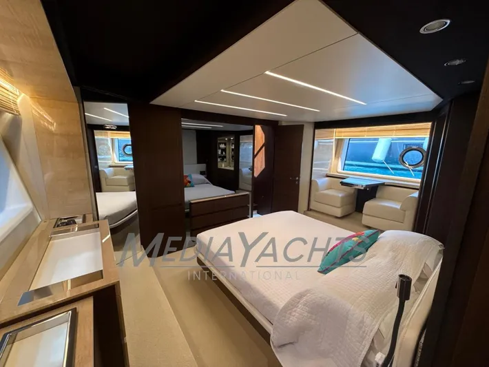  Yacht Photos Pics Luxurious interior of 2019 Azimut Fly 72 yacht with modern furnishings and elegant design.