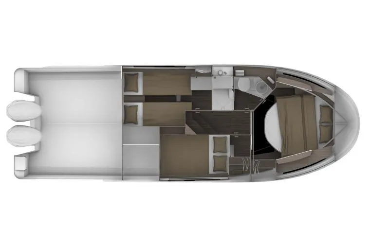  Yacht Photos Pics Manufacturer Provided Image: Top view of 2025 Jeanneau NC 1095 Coupe Series 2 boat layout, featuring cabins and amenities.