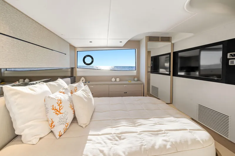 V50 Open Yacht Photos Pics Luxurious interior of 2026 Princess V50 Open yacht with ocean view.