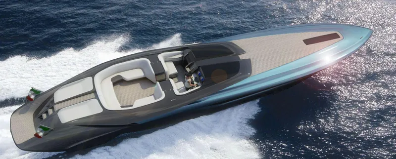  Yacht Photos Pics Custom RK18 2025 luxury speedboat cruising on open water, sleek design, modern interior.