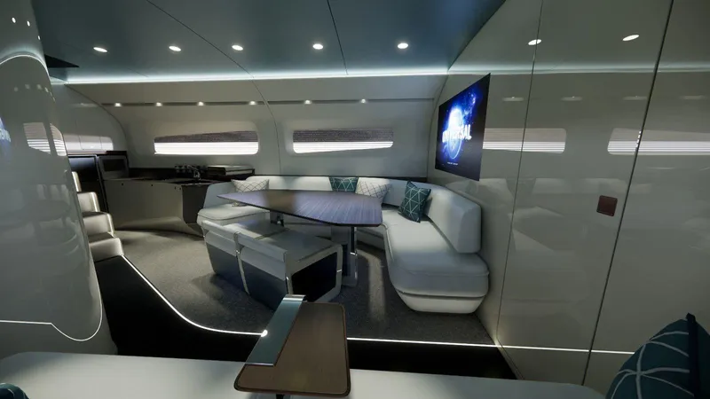  Yacht Photos Pics Luxurious Custom RK18 2025 interior with modern seating, ambient lighting, and entertainment screen.