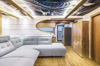 Luxurious interior of 2020 Catamaran Ocean Beast 65 with modern design and comfortable seating.