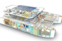 Cutaway view of 2020 Catamaran Ocean Beast 65, showcasing interior layout and design features.