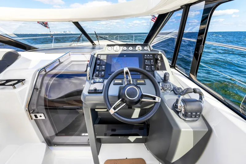  Yacht Photos Pics Helm of 2018 Jeanneau Leader 36 yacht with ocean view.