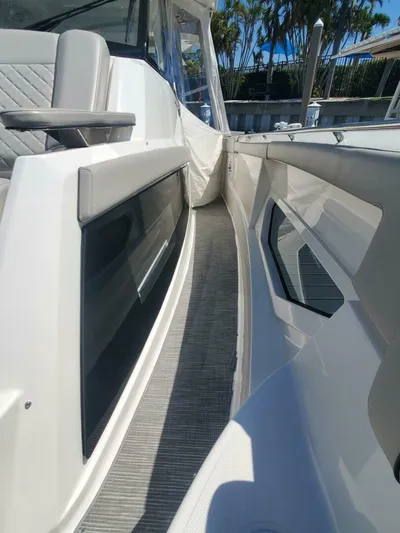 Fiji Kai Yacht Photos Pics 2023 Pursuit S378 boat deck with sleek design and modern features.