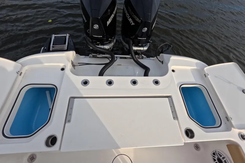  Yacht Photos Pics 2024 Caymas 281 HB boat with dual Mercury engines and spacious deck layout.