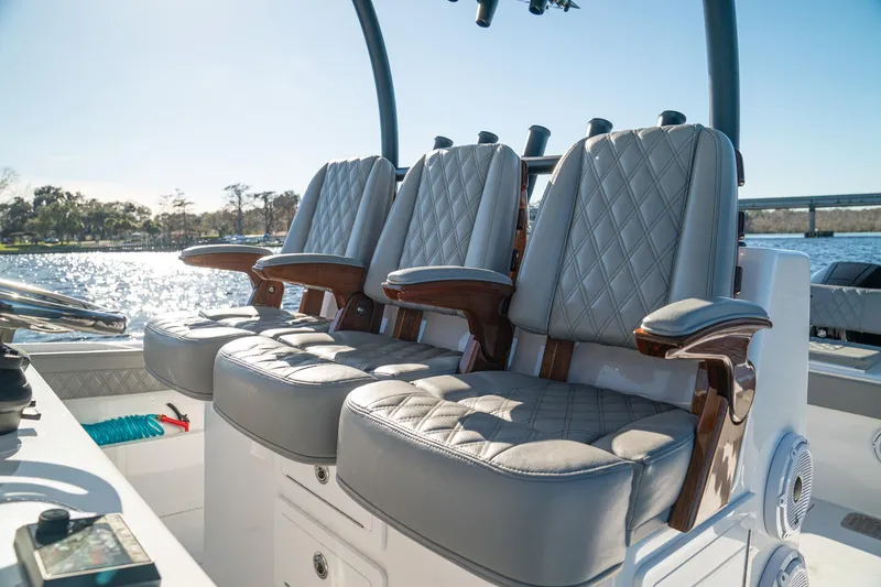  Yacht Photos Pics Luxurious seating on 2026 Front Runner 36 Center Console boat, featuring elegant design and craftsmanship.