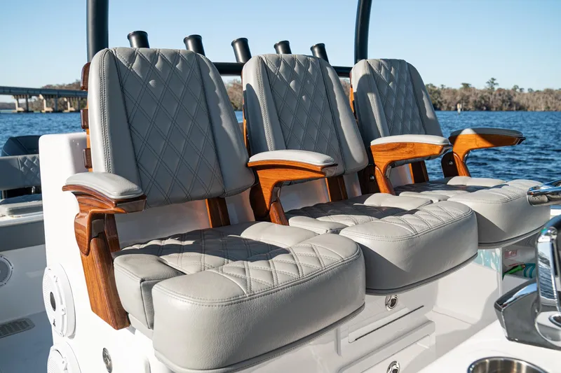  Yacht Photos Pics Luxurious seating on 2026 Front Runner 36 Center Console boat, featuring elegant design and craftsmanship.
