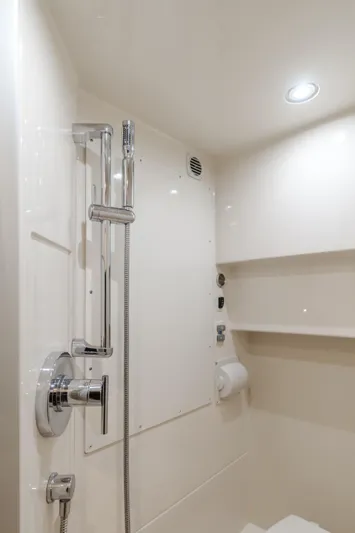 Fine Seas-onings Yacht Photos Pics Luxurious bathroom in 2018 Marquis 720 Fly yacht with modern shower fixtures.