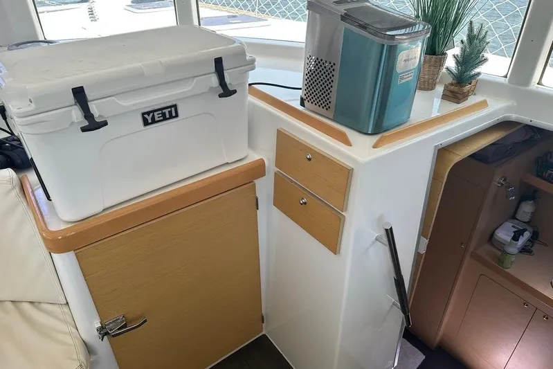 Alice Yacht Photos Pics Interior of 2015 Lagoon 380 S2 with Yeti cooler and ice maker.