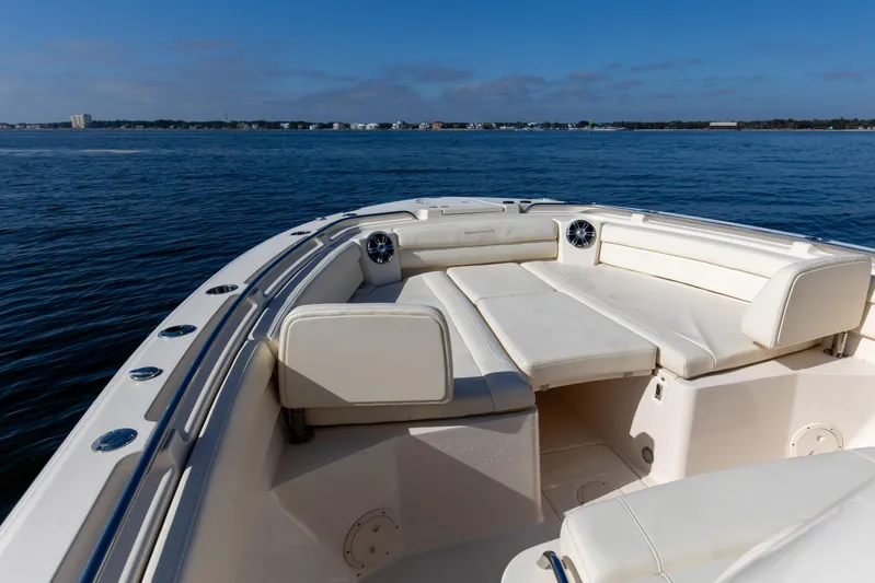 No Name Yacht Photos Pics 2022 Grady-White 326 CANYON boat with spacious seating on calm water.