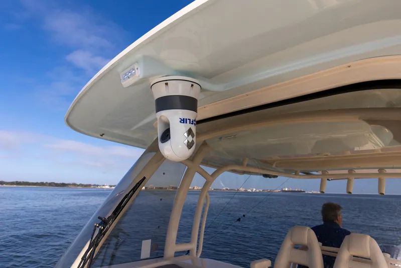 No Name Yacht Photos Pics 2022 Grady-White 326 CANYON boat with FLIR camera, cruising on open water.