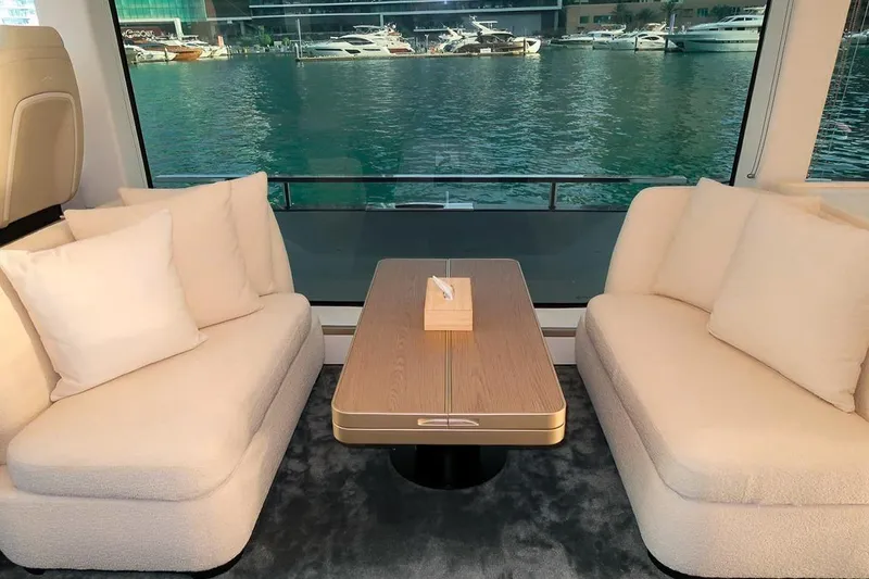 Azimut Magellano 60 Model 2025 Yacht Photos Pics Luxurious interior of 2025 Azimut Magellano 60 yacht with waterfront view.