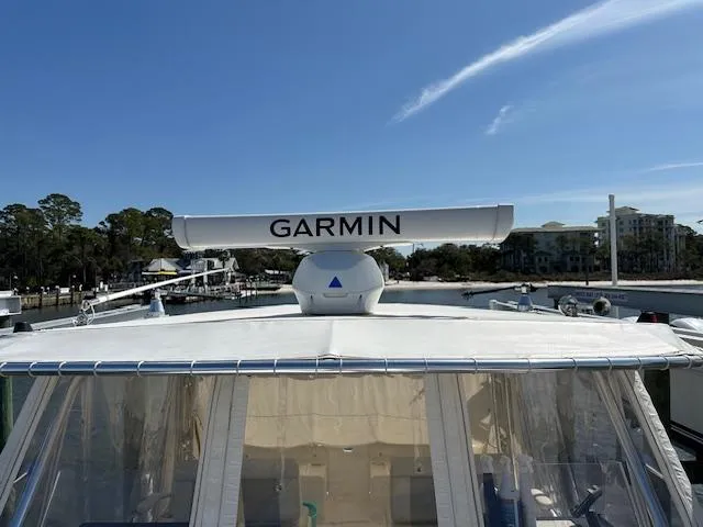  Yacht Photos Pics 2021 AmeraCat 27 Gen II DC boat with Garmin radar, docked under clear blue sky.