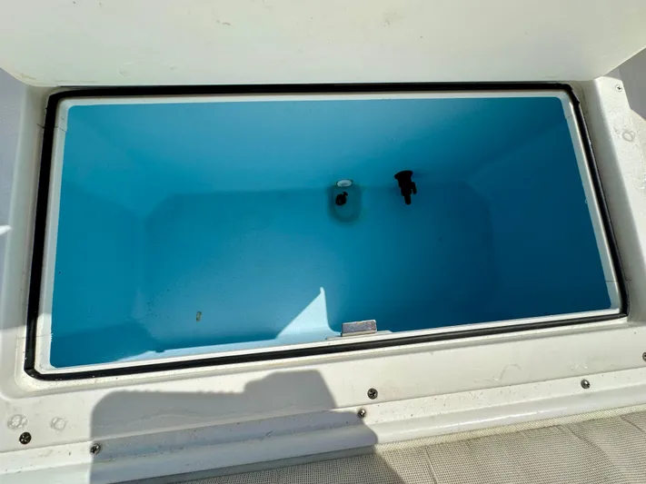  Yacht Photos Pics Open storage compartment on 2021 AmeraCat 27 Gen II DC boat.